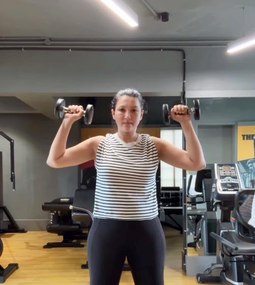 Gauahar Khan hits the gym to shed pregnancy weight, saying, “Be your own champion.”