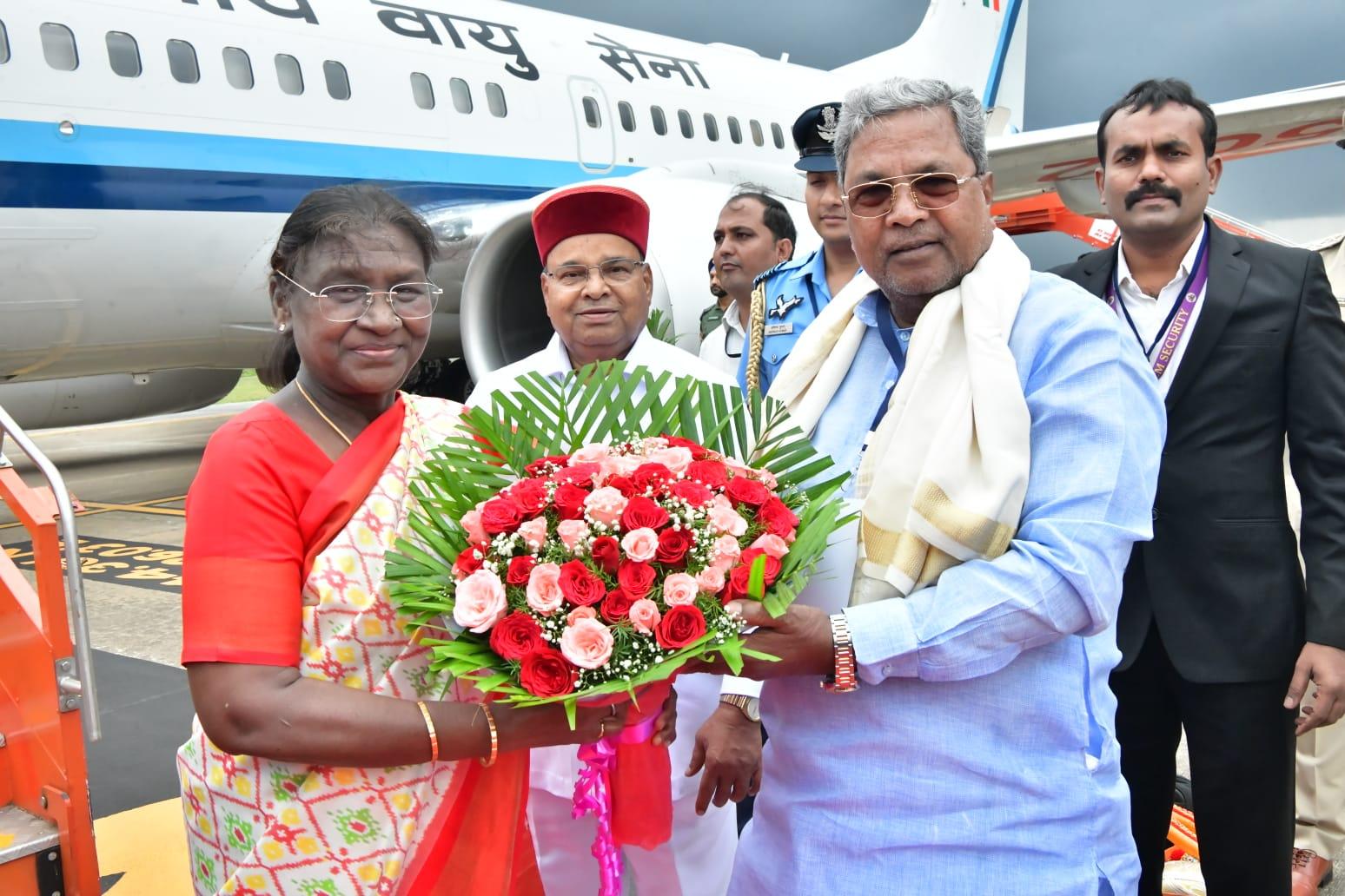 President Murmu arrives in Karnataka's Mysuru, CM extends warm welcome