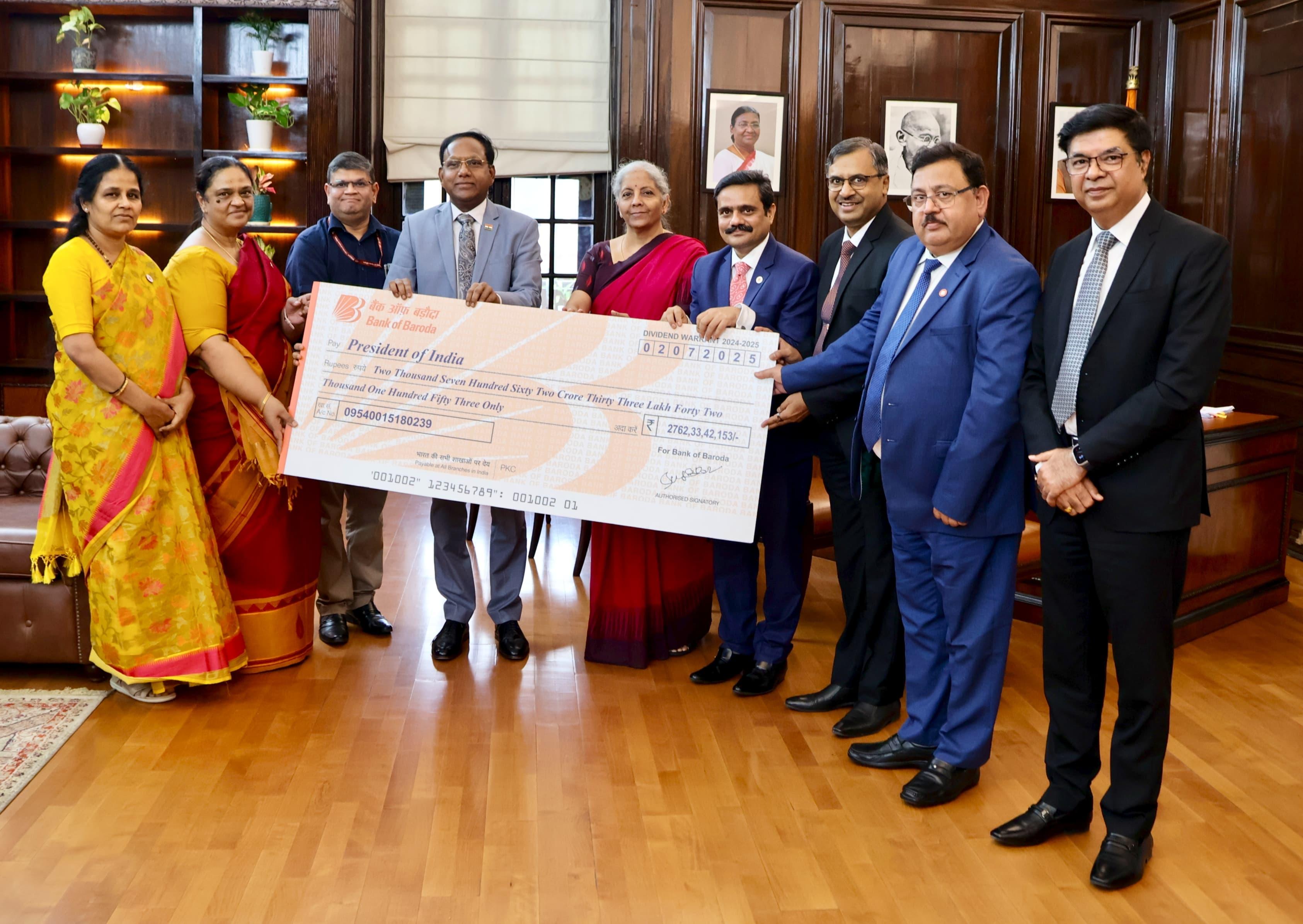 Bank of Baroda gives Rs 2, 762 crore as dividend to govt for FY25