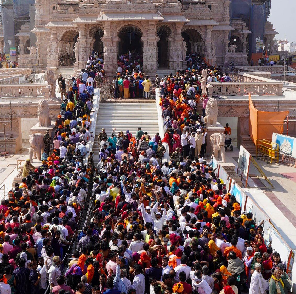 Devotees flock to witness Ram Darbar Pran Pratishtha ceremony in Ayodhya