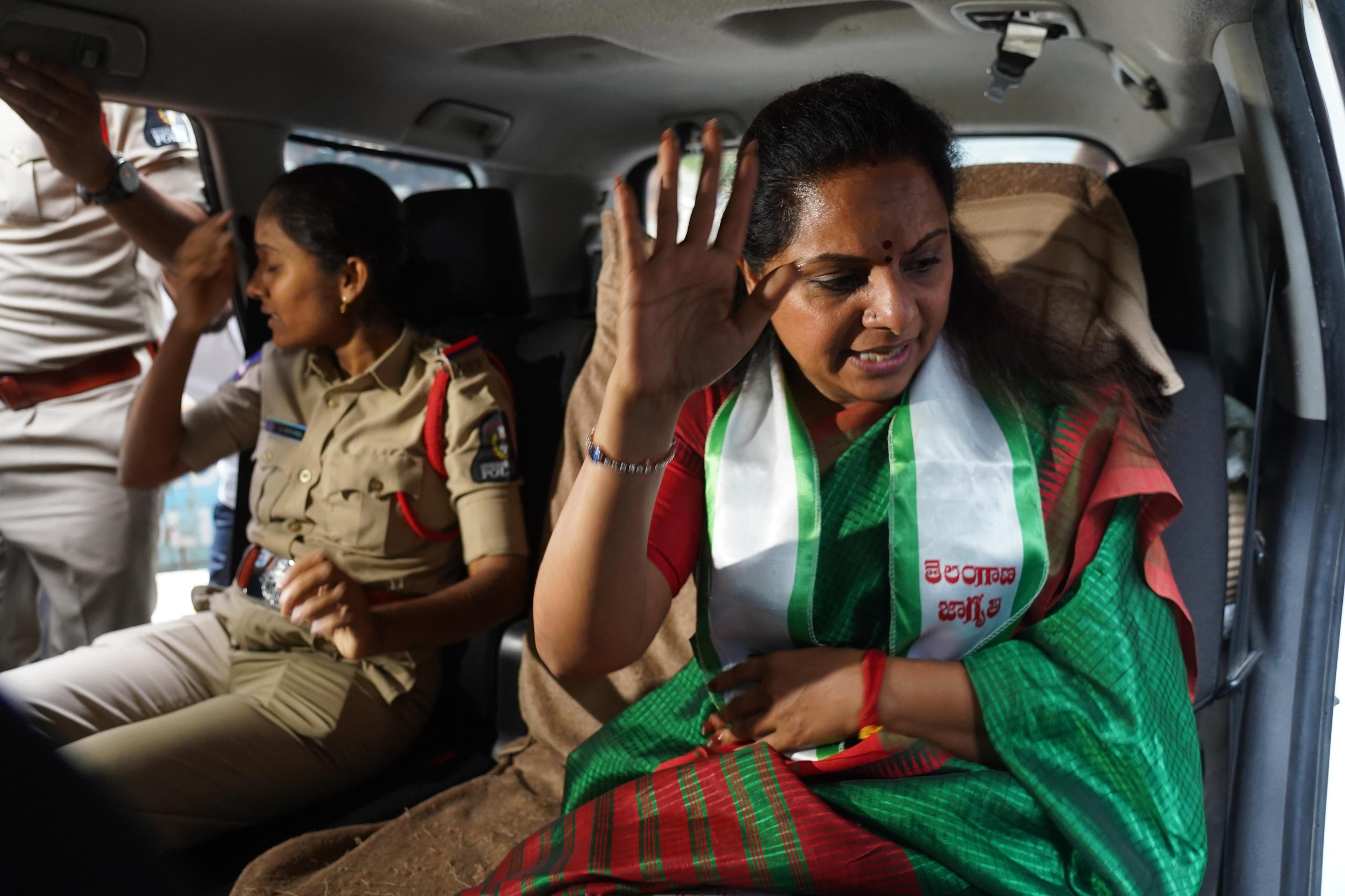 Kavitha detained during protest over hike in bus pass fares