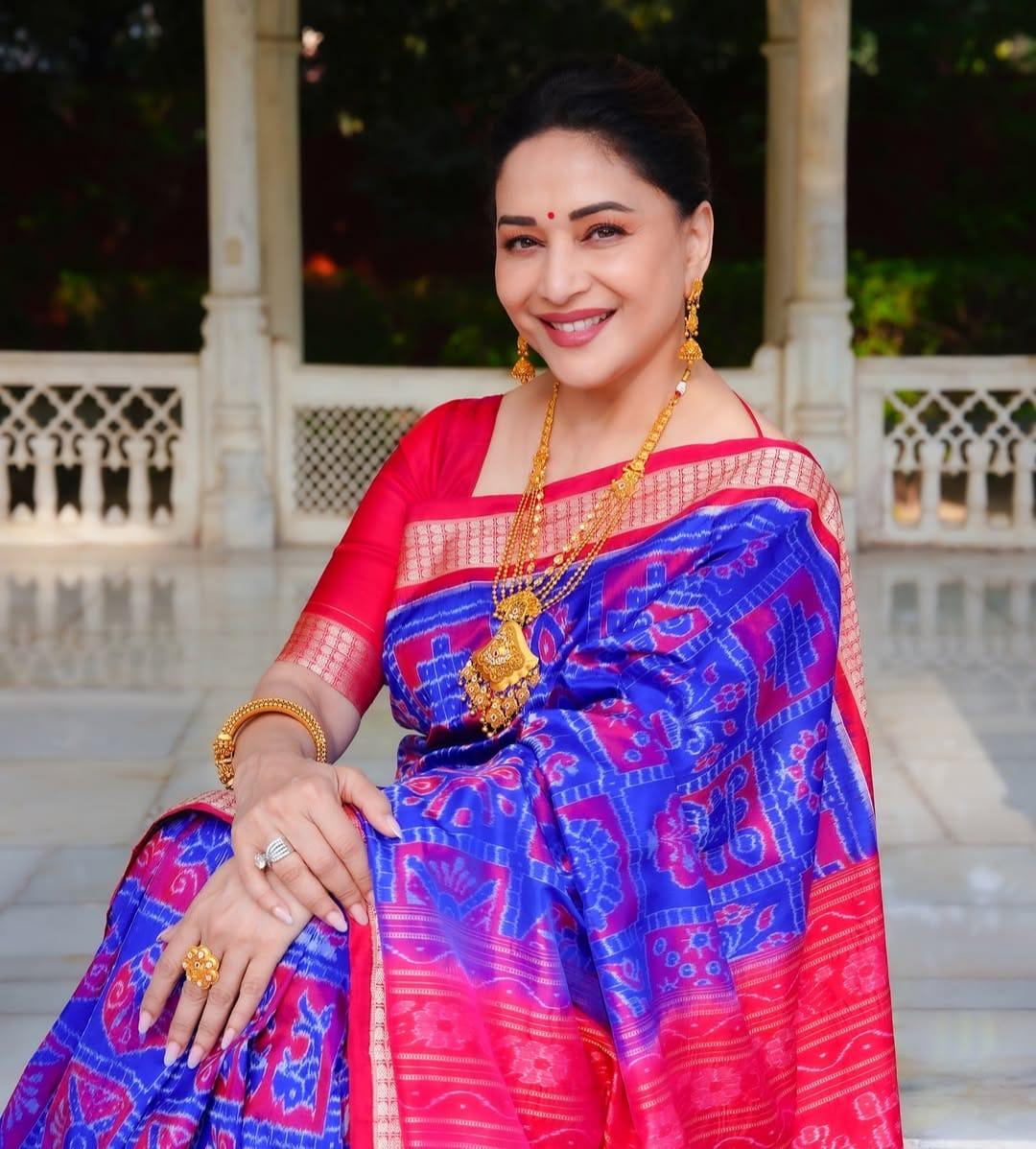 Madhuri Dixit flaunts Odisha weaves, calls them ‘stories woven with love’