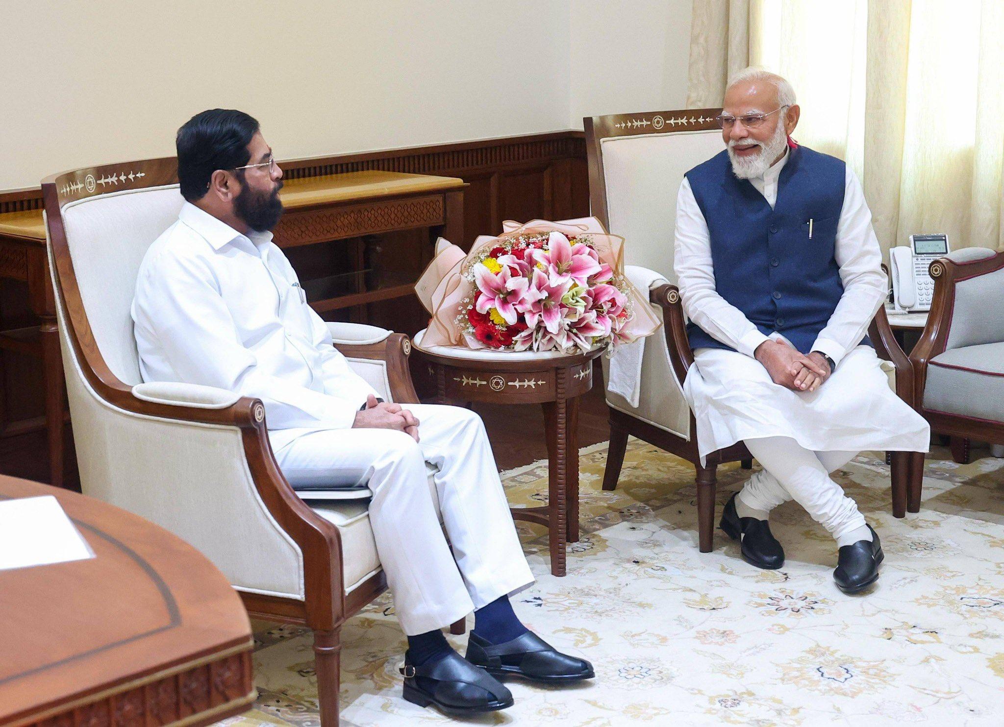 Maha Dy CM Eknath Shinde meets PM Modi in Delhi; slams Oppn for 'politics over war'