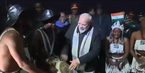 PM Modi joins in on Namibian drums during ceremonial welcome in Windhoek