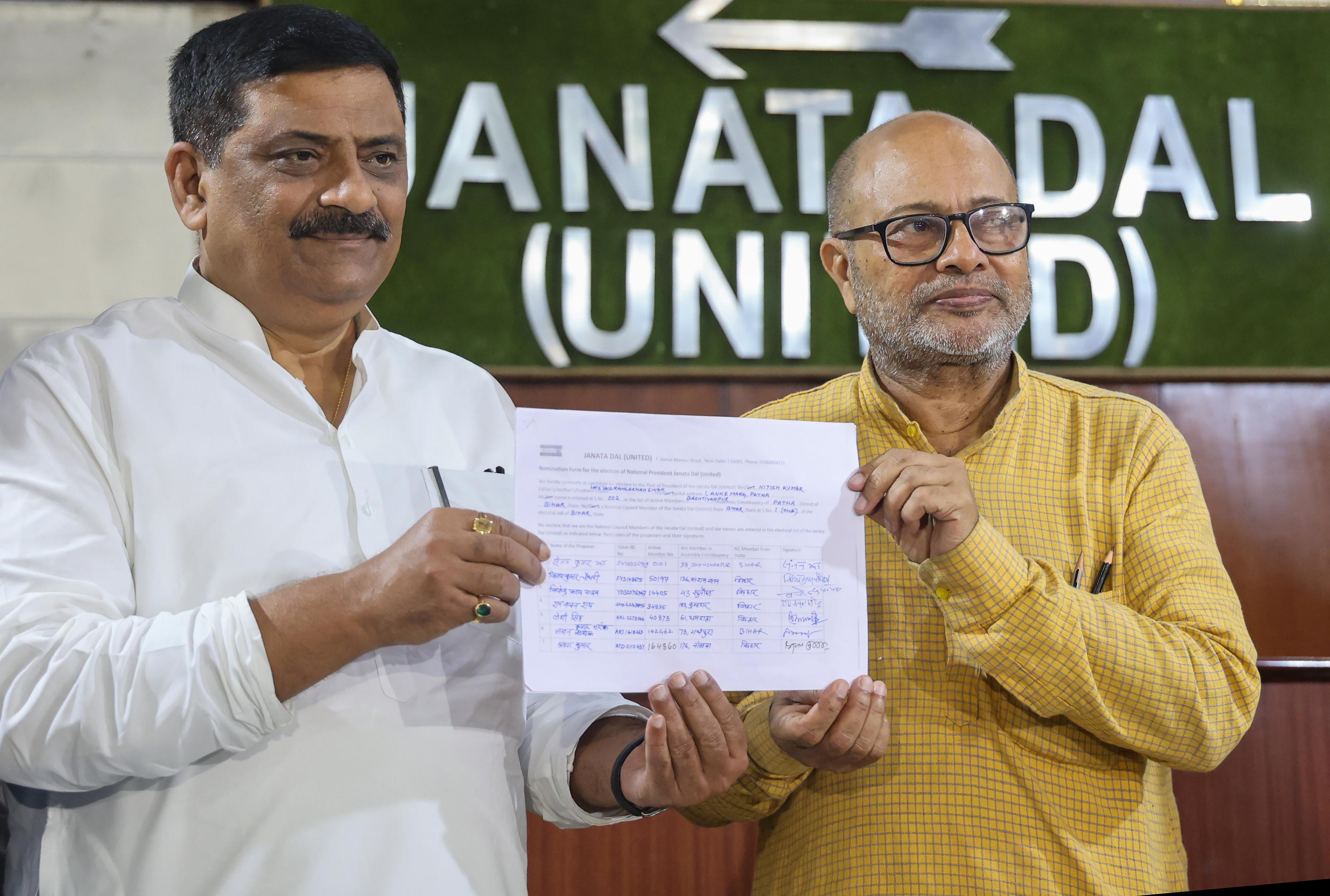 Nitish Kumar files nomination for JD-U national president post; Sanjay Jha submits papers