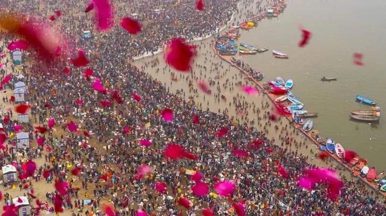Flower Petals Showered on Saints During Amrit Snan