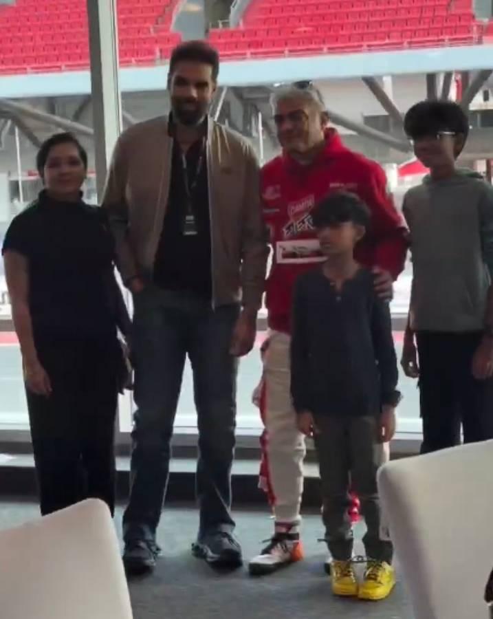 Sathyaraj's son Sibi Sathyaraj catches up with Ajith Kumar at Dubai Autodrome; video goes viral