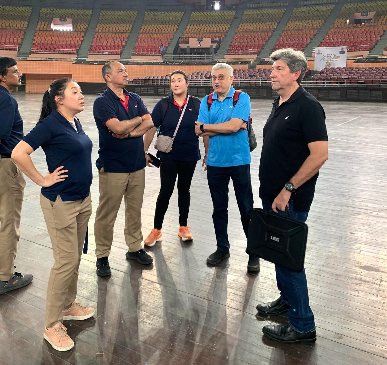 BWF officials visit Indira Gandhi Stadium for 2026 event preparations