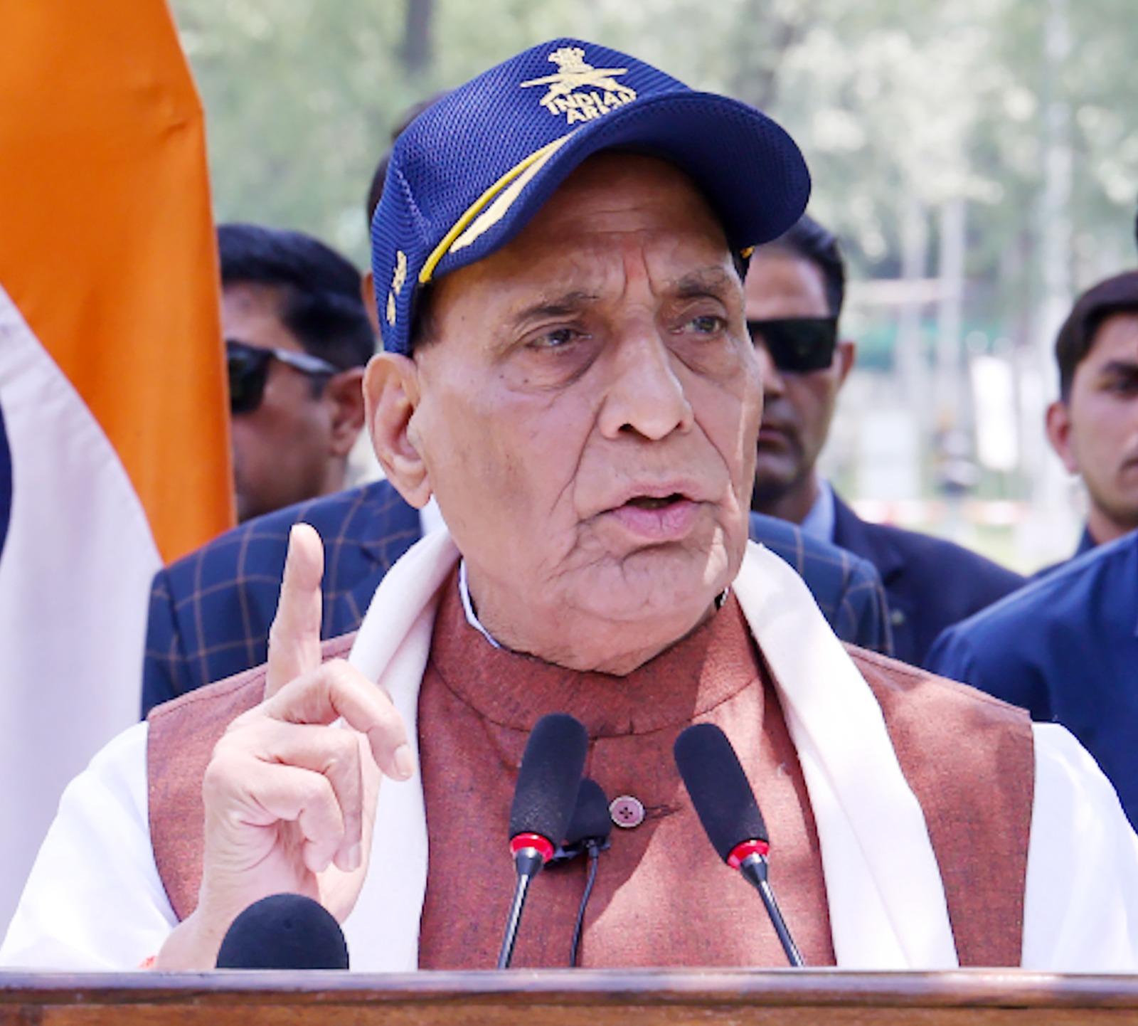 Defence Minister Rajnath Singh reaches IAF station in Bhuj, Air Force chief accompanies him