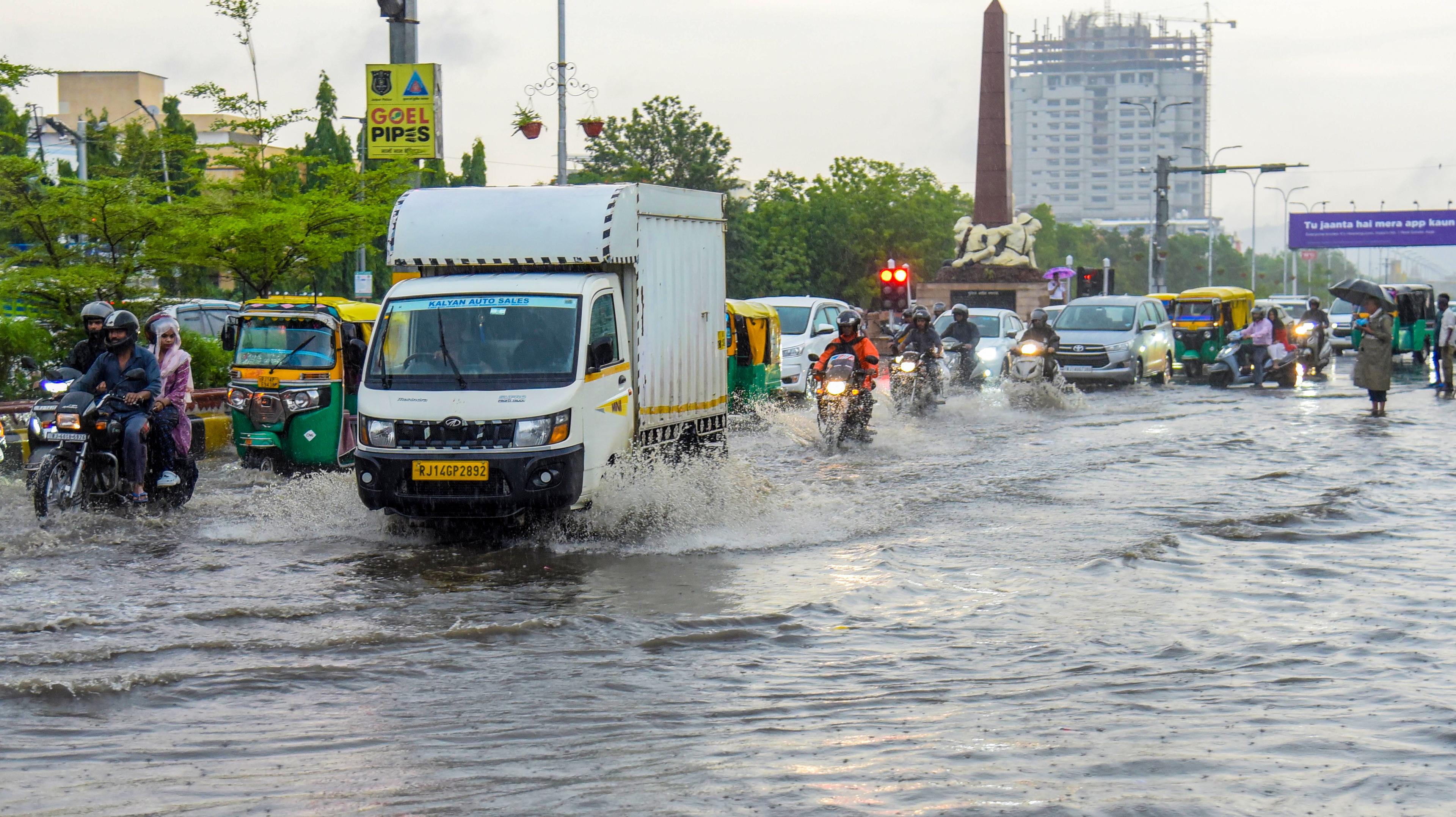 Road cave-in on Jaipur's Gopalpura by-pass as heavy rains lash city