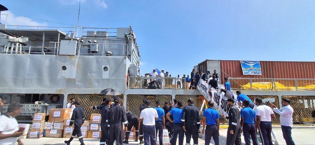 Op Sagar Bandhu: INS Sukanya carrying relief material arrives in Sri Lanka's Trincomalee