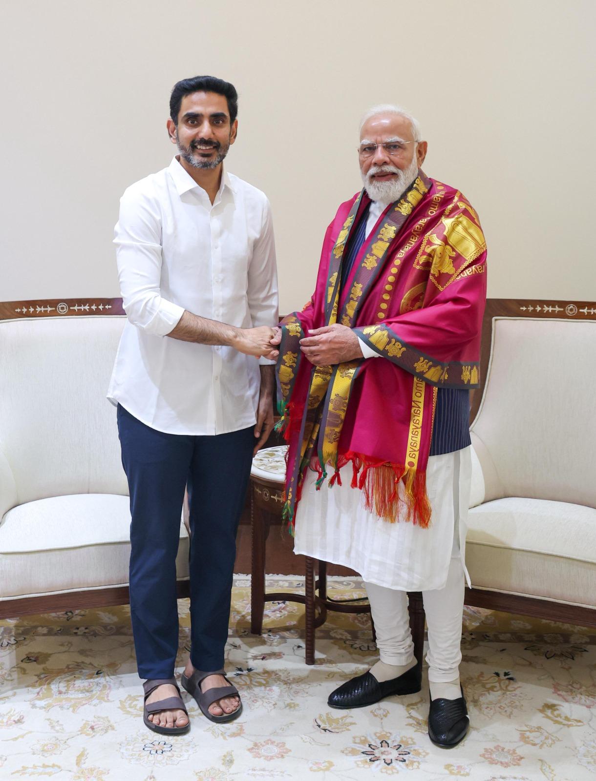 Lokesh meets PM Modi, thanks him for passing Amaravati Bill