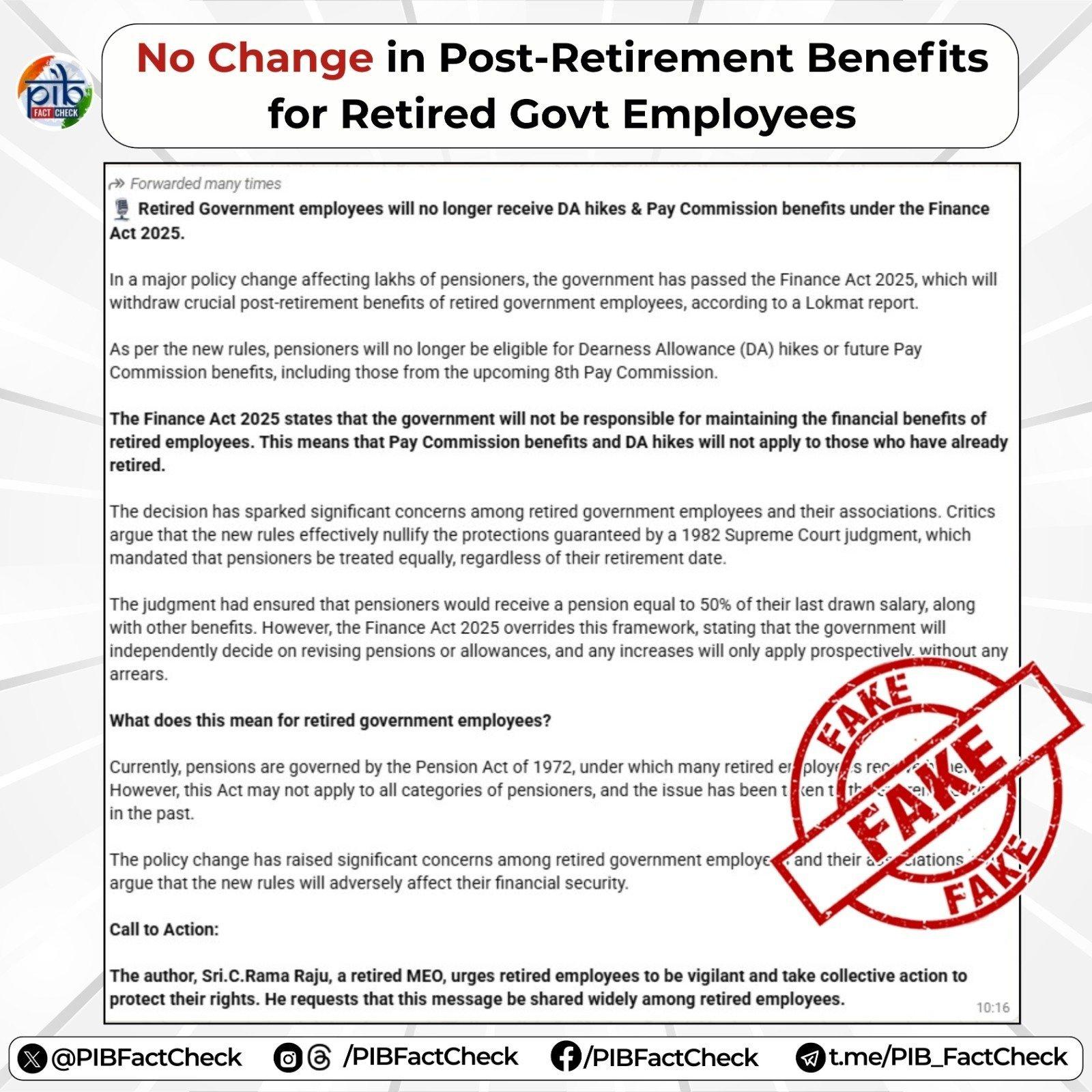 Govt busts fake claims on withdrawal of post-retirement benefits under finance act