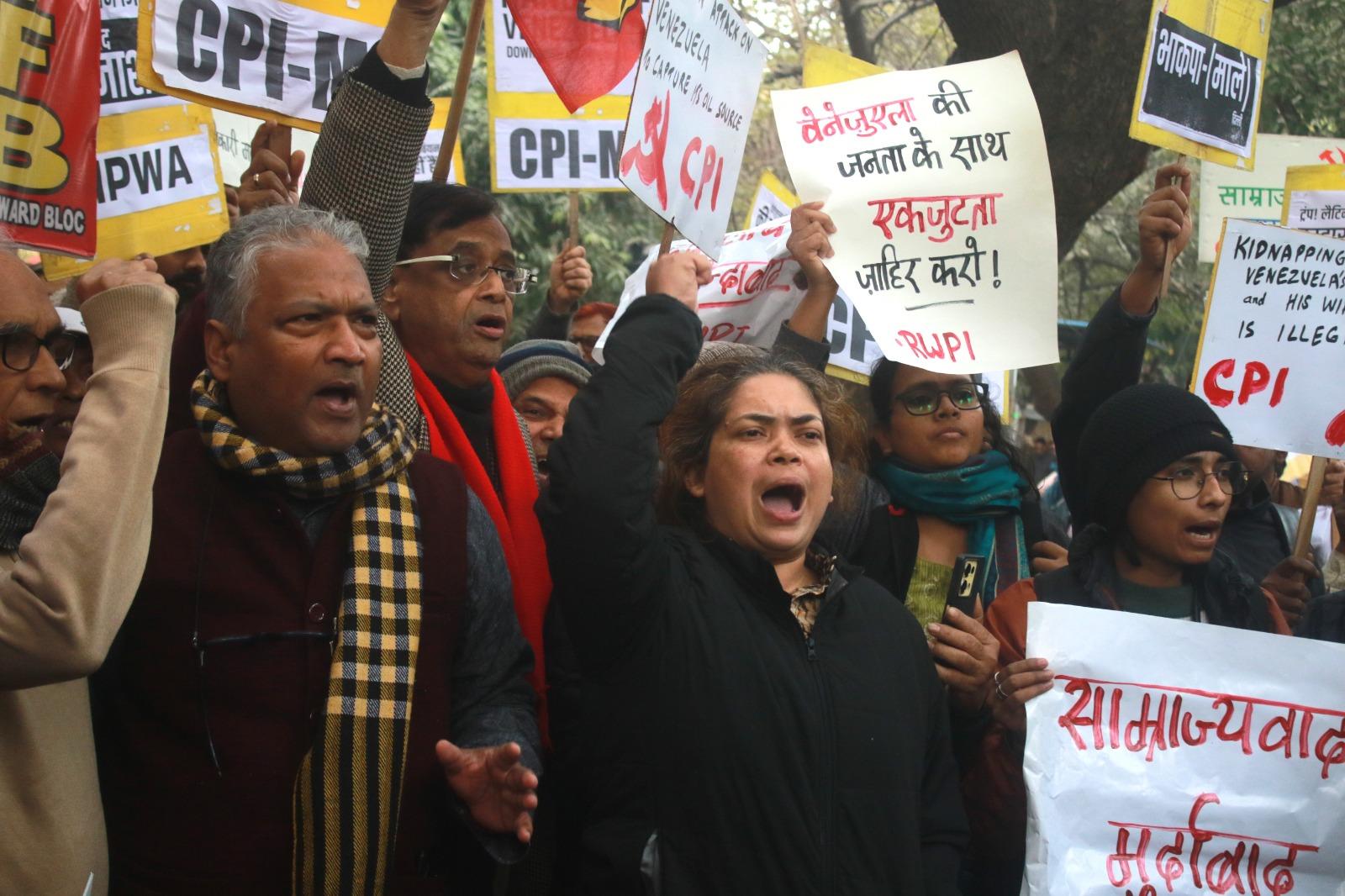 Left parties stage protest in Delhi against US action on Venezuela