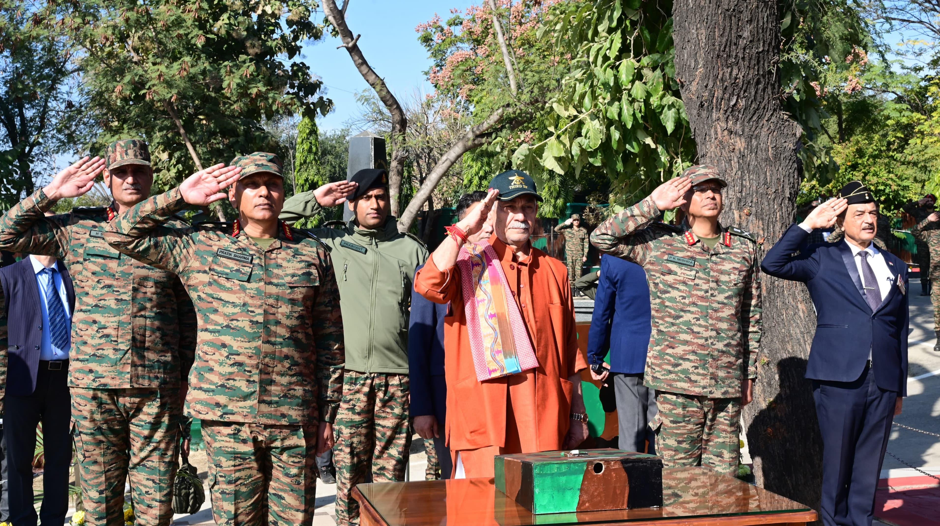 J&K L-G Sinha inaugurates 108-ft National Flag mast on Vijay Diwas in Akhnoor