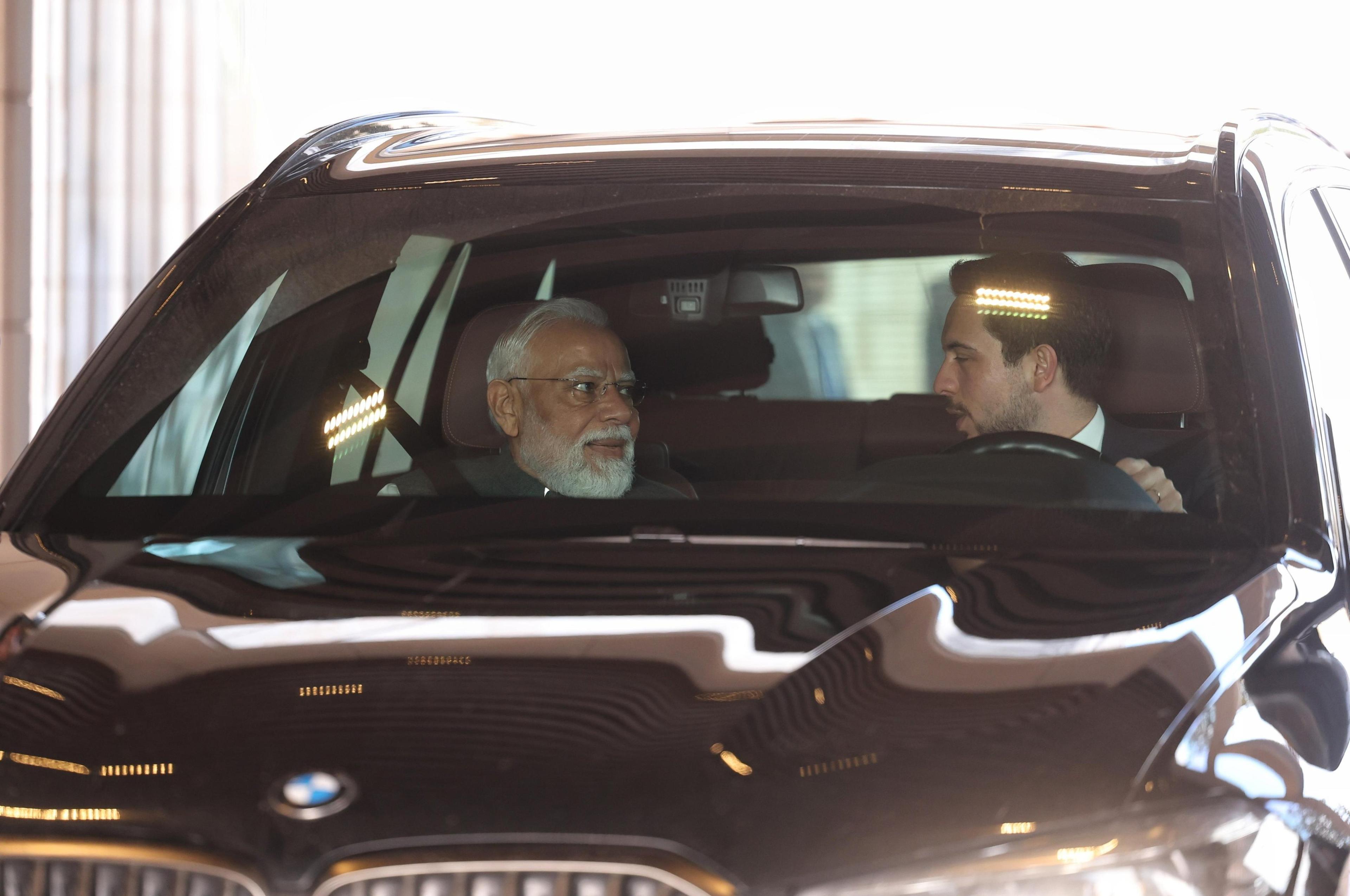 Crown Prince Al Hussein Bin Abdullah II drives PM Modi to Jordan Museum