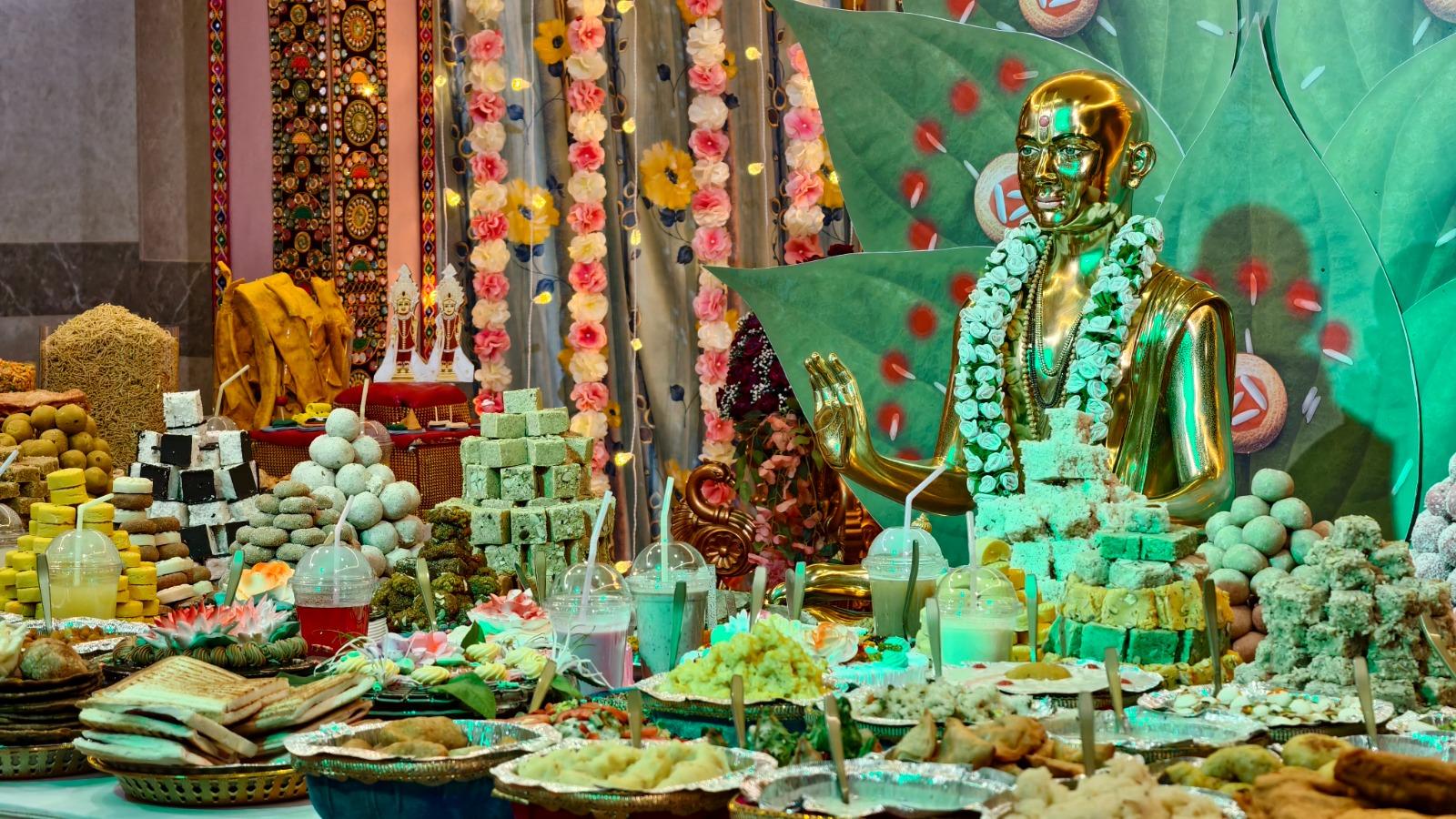 Ahmedabad: Devotees at BAPS Swaminarayan Temple devoutly offer ‘Annakut’ of over 1,200 dishes to Lord Krishna on Govardhan Puja