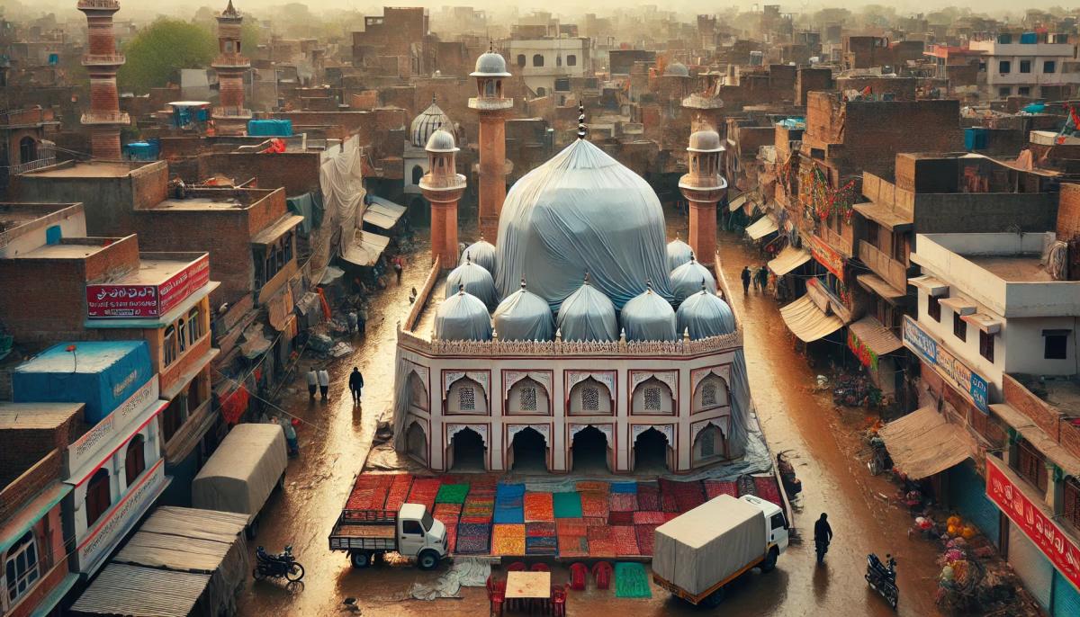 Mosques covered with tarpaulins