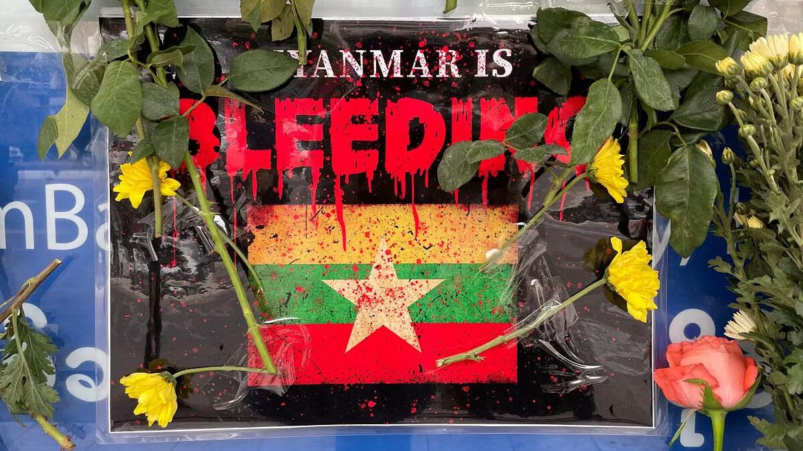 flower campaign against the military coup in Yangon