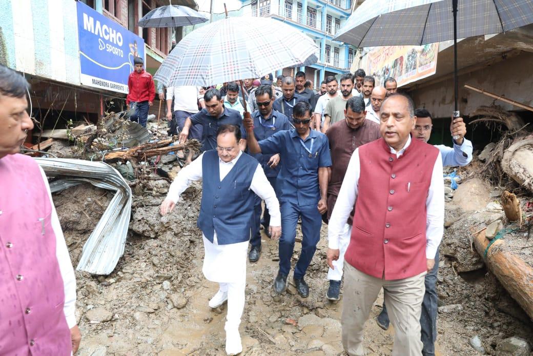 Braving rains, BJP chief Nadda visits disaster-affected areas in Himachal