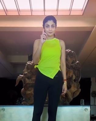 Shilpa Shetty demonstrates a yoga pose that helps improve balance and concentration