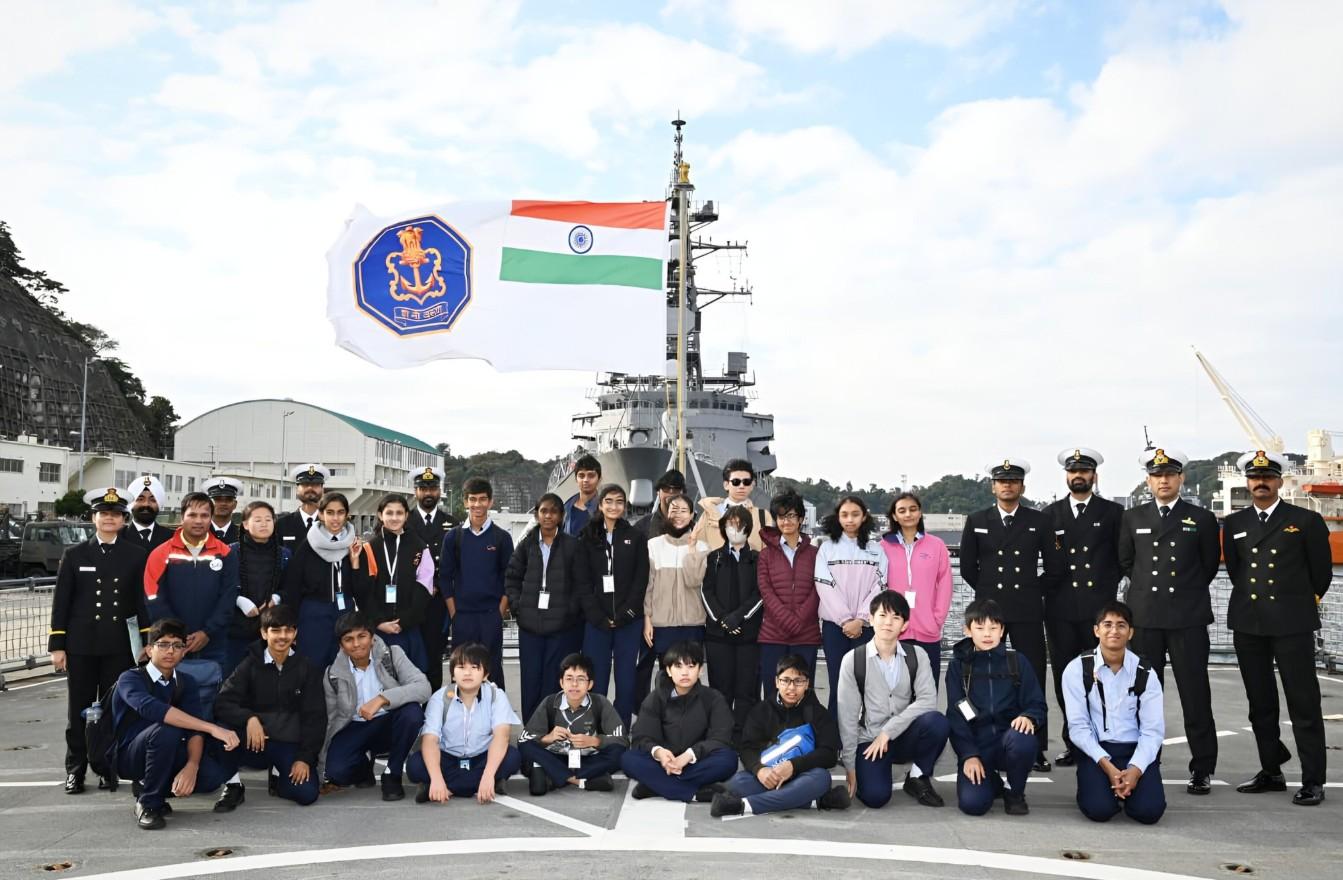 INS Sahyadri hosts schoolchildren in Japan, showcasing India’s maritime heritage