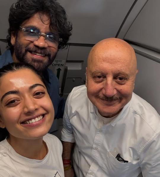 Anupam Kher bumps into Rashmika Mandanna & Nagarjuna during his flight to Mumbai