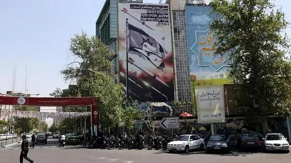 An anti-Israel billboard is seen from a street in Tehran, Iran