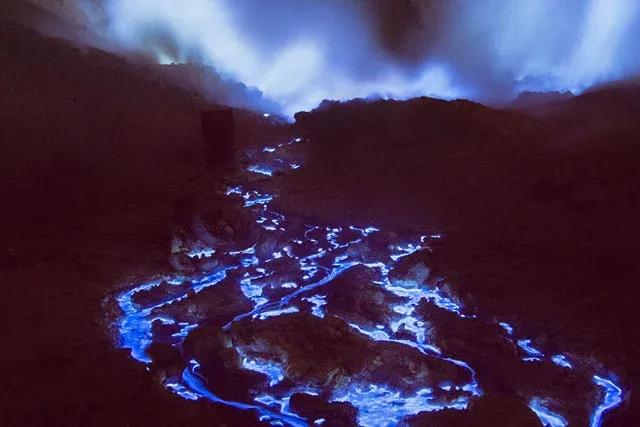 Blue sulfur flames, Kawah Ijen volcano, East Java
