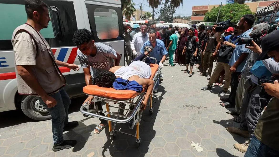 Bodies carried to Al-Aqsa Martyrs Hospital in Gaza