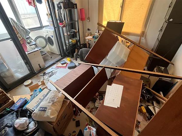 Damaged apartment following earthquake, in New Taipei City