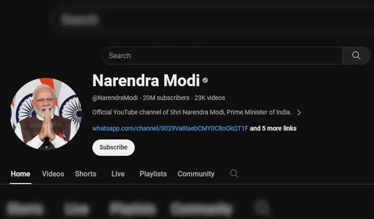 Representative Image Of Narendra Modi YouTube Channel