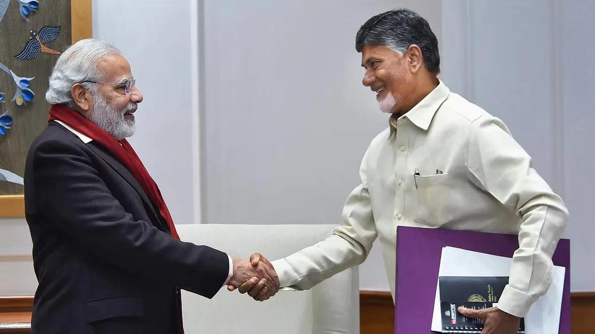 Narendra Modi with TDP President N Chandrababu Naidu