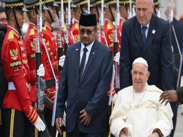 Pope Francis arrives at Soekarno-Hatta International airport