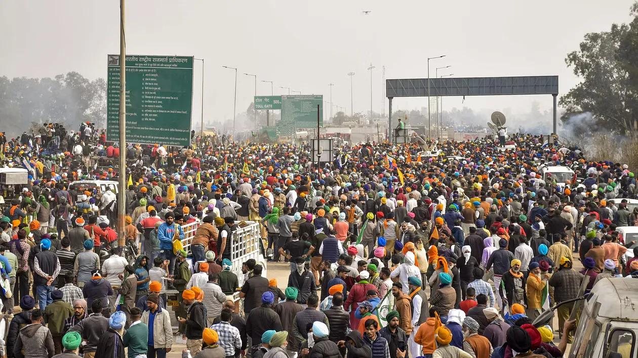 Punjab-Haryana Shambhu border during their 'Dilli Chalo' march