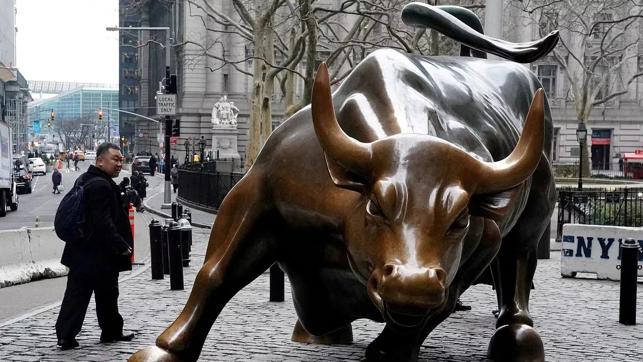 The Charging Bull or Wall Street Bull is pictured in the Manhattan borough of New York City, New York, US.