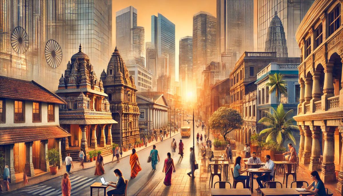 Indian cityscape blending traditional