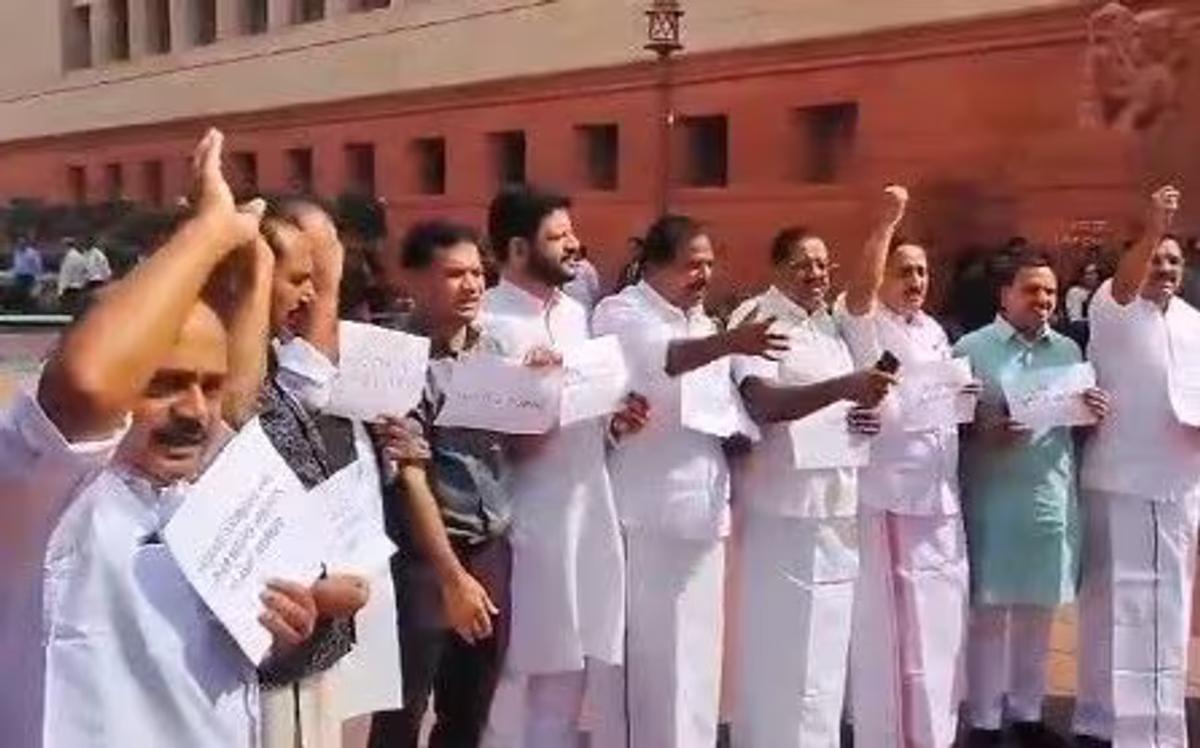 Kerala MPs protest in Parliament
