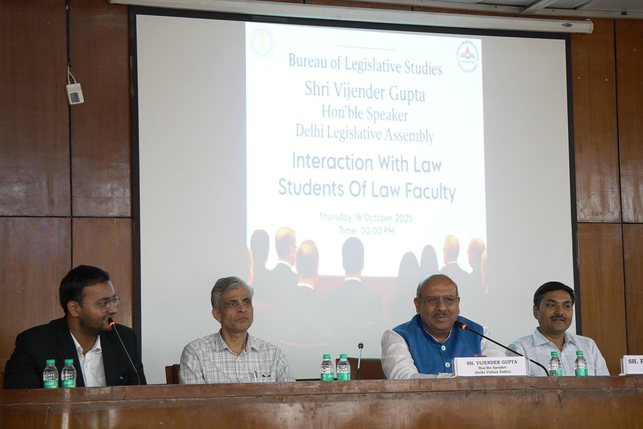 Delhi Assembly Speaker Vijender Gupta interacts with DU law students