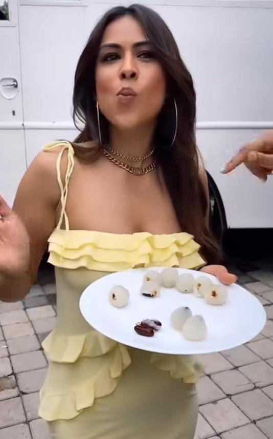 Nia Sharma enjoys her touch up with a side of litchi