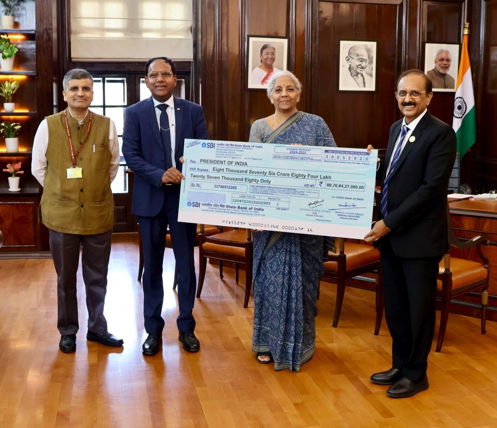 SBI pays Rs 8,077 crore as dividend to govt for FY 2024-25