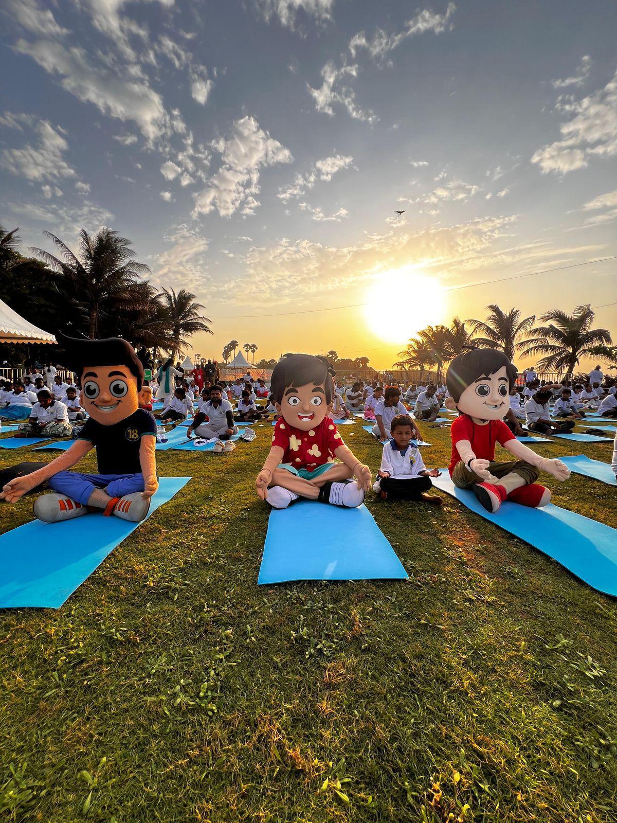 Beloved kids' characters Chikoo, Bunty and Bitoo perform yoga alongside Prime Minister Modi