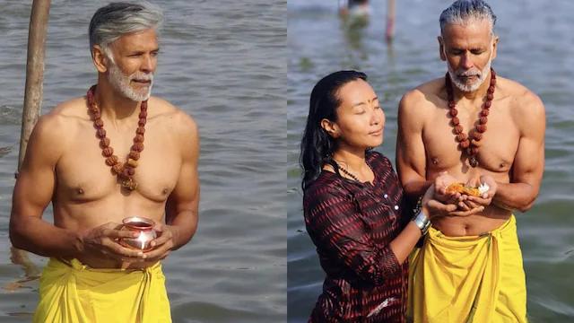 Milind Soman Takes Holy Dip in Sangam
