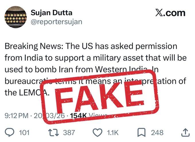 Govt debunks claims of US seeking Delhi's nod to use Indian territory for Iran strikes