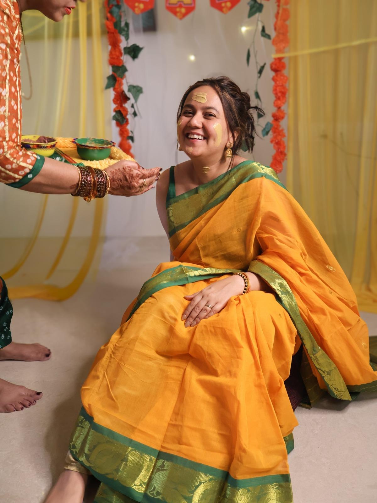 Roopal Tyagi wore saree from Coimbatore’s Linga Bhairavi temple for haldi ceremony