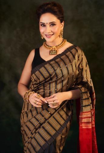 Madhuri Dixit stuns in her Sonepuri silk saree, carries 'quiet grace on every fold'
