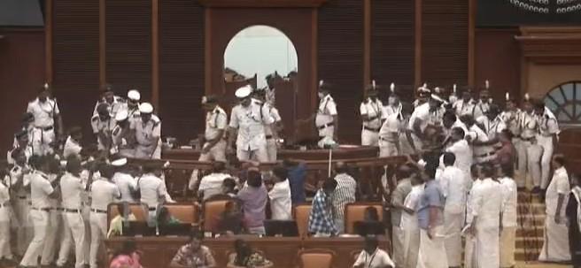 Ruckus in Kerala Assembly; shouting matches, physical jostling over Sabarimala case