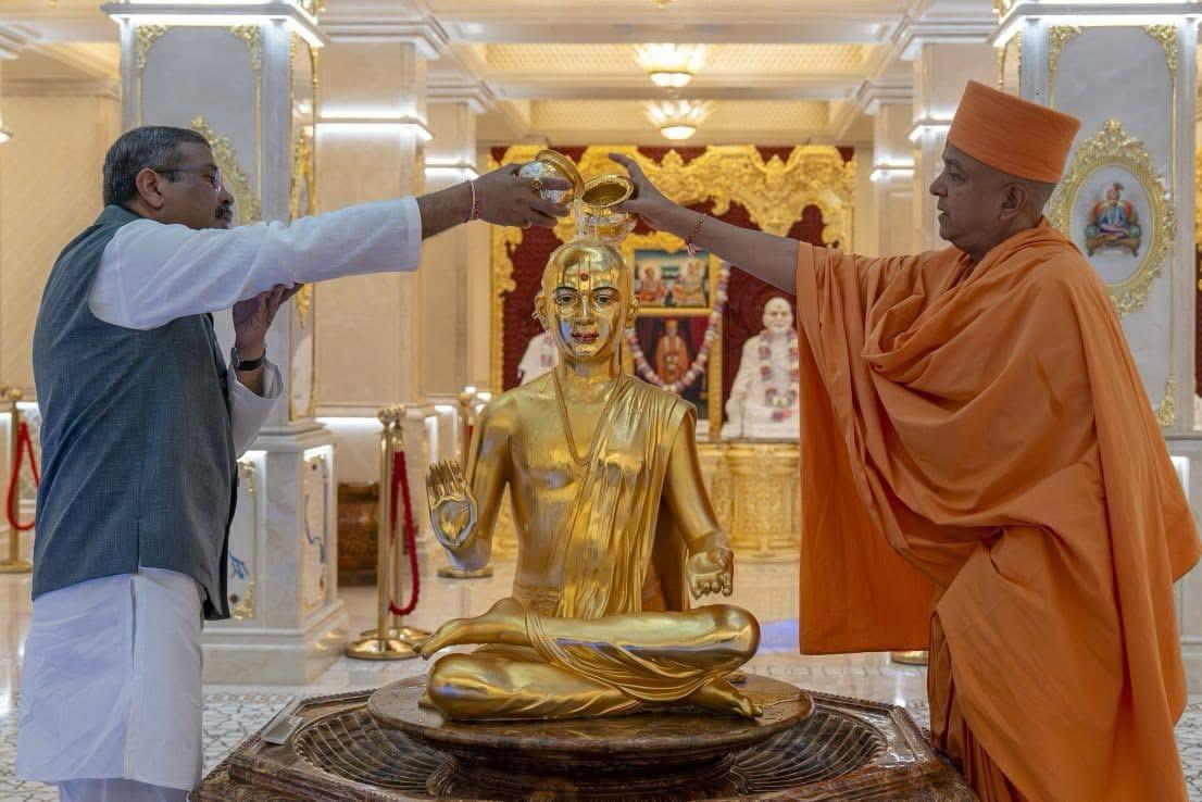 Dharmendra Pradhan visits BAPS Hindu temple in Abu Dhabi