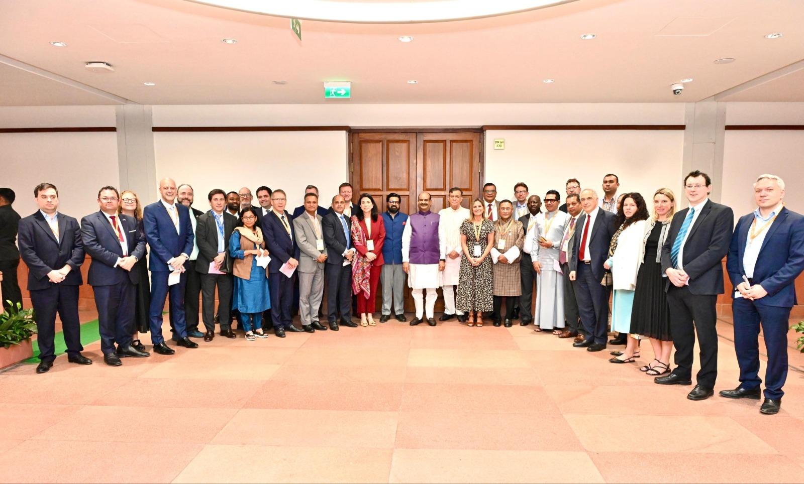 LS Speaker Om Birla interacts with MPs, delegates from over 30 countries at Parliament House