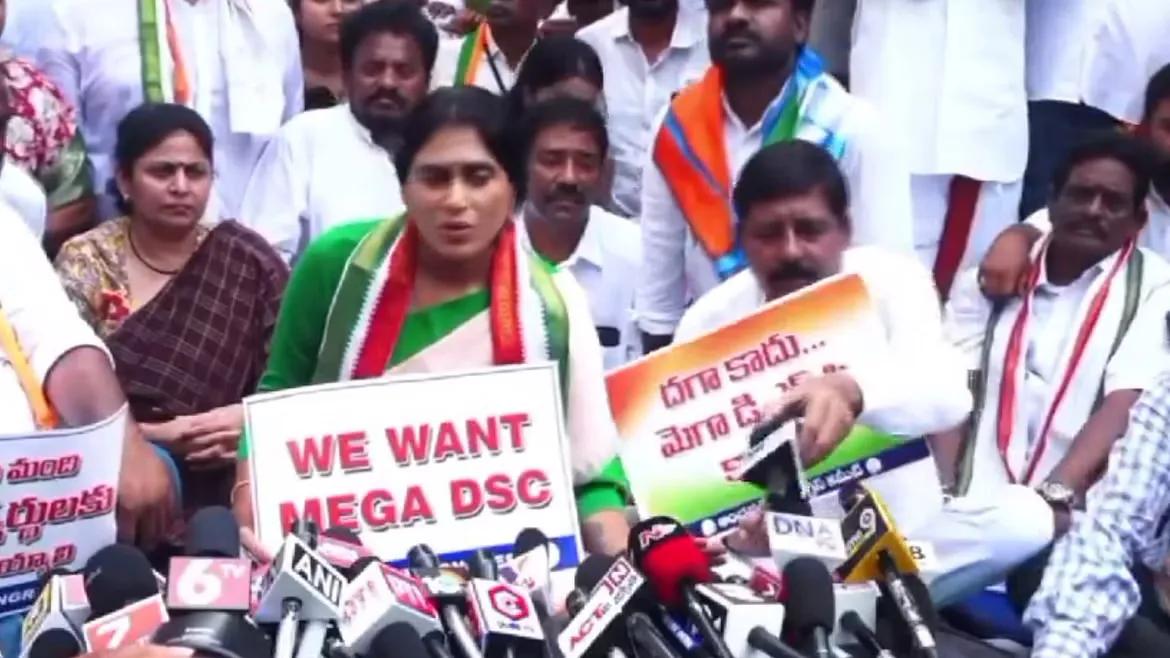 Y S Sharmila addresses the press before the protest